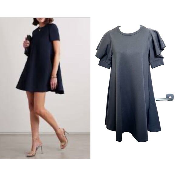 NWT. Red Valentino Abito Jersey‎ Rouches Detailed Sleeve Dress in black sz S